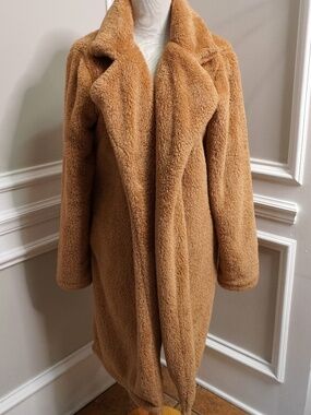 Women's Fuzzy Fleece Teddy Open Front Long Cardigan Coat